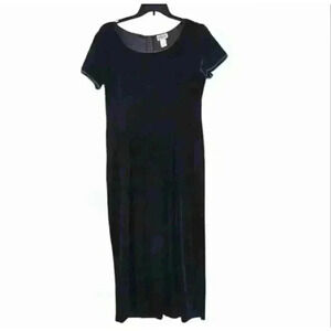Robbie Bee Black Velvet Maxi Dress Short Sleeves Zip Tie Back Plus Size 16